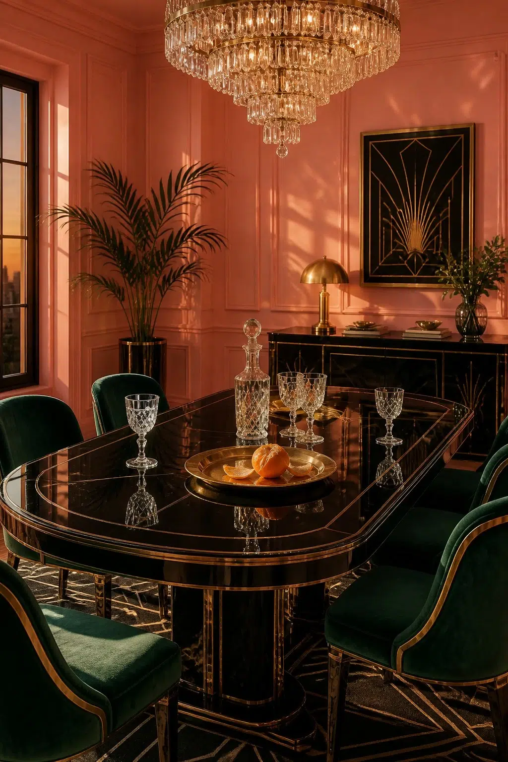 Coral Bead paint in a art deco dining room