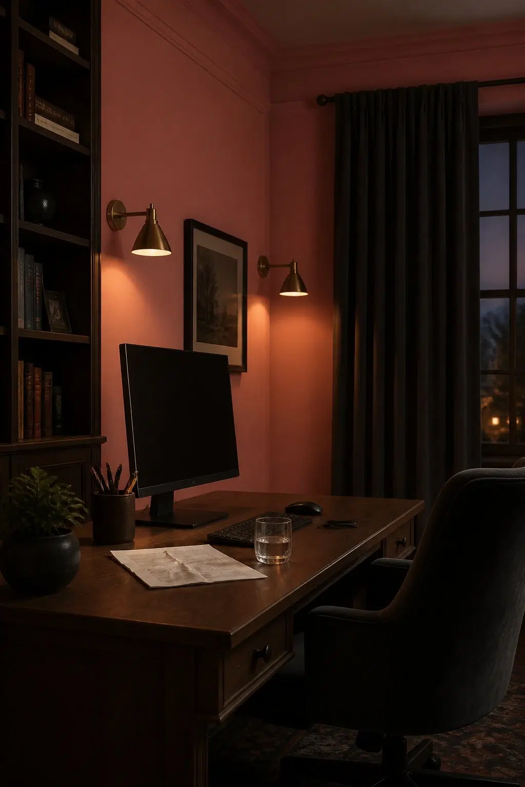 Coral Bead — moody home office