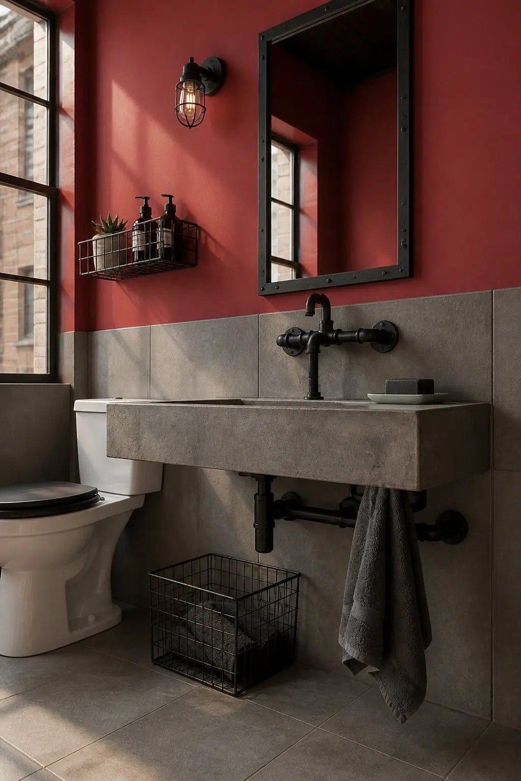 Coral Bells — industrial bathroom