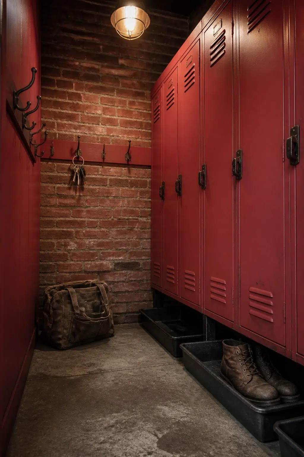 Coral Bells paint in a industrial mudroom
