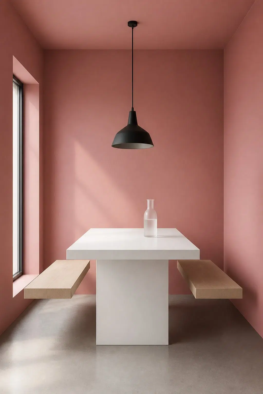 Coral Rose paint in a minimalist dining room