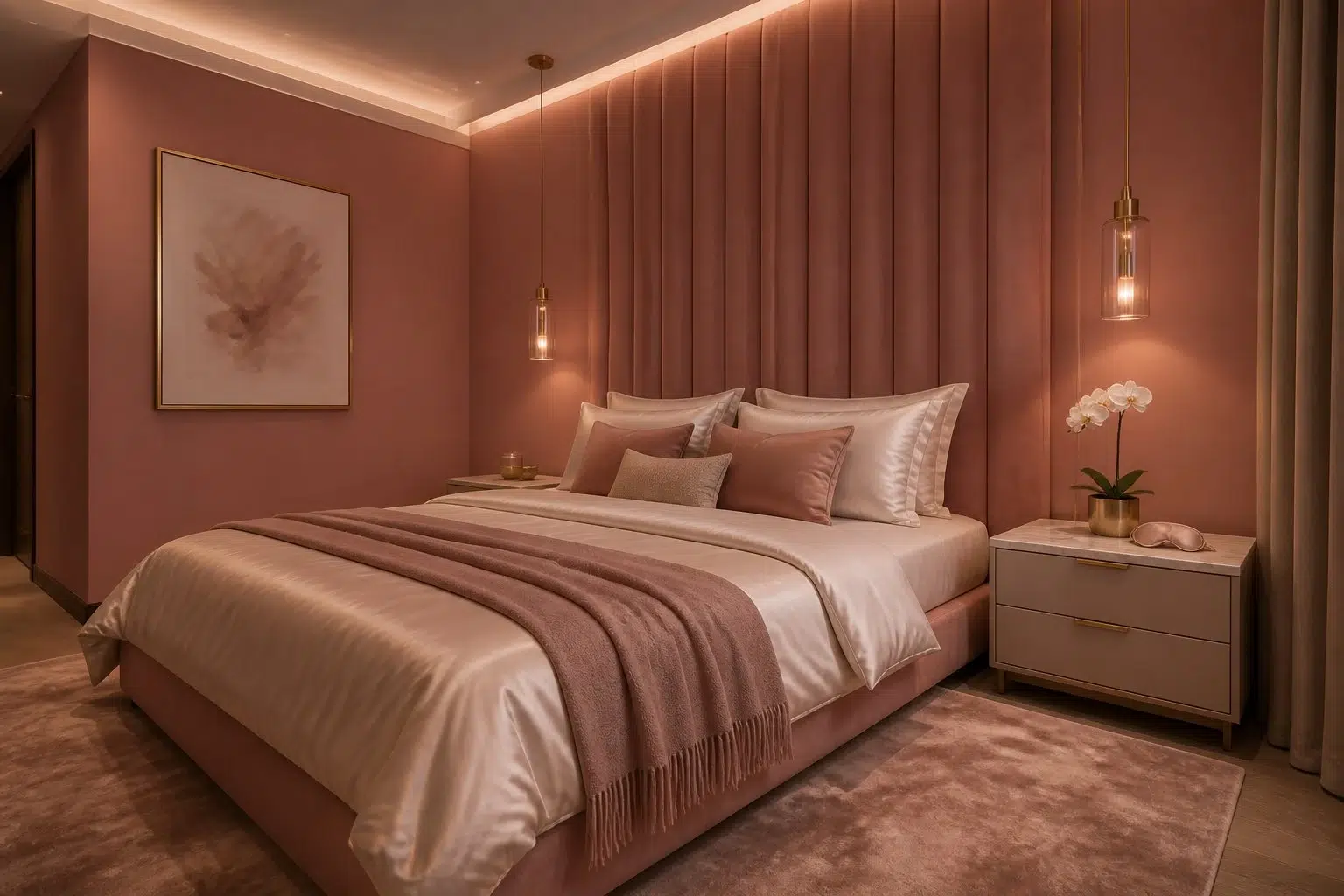 Coral Rose paint color — Bedroom (Modern Luxury)
