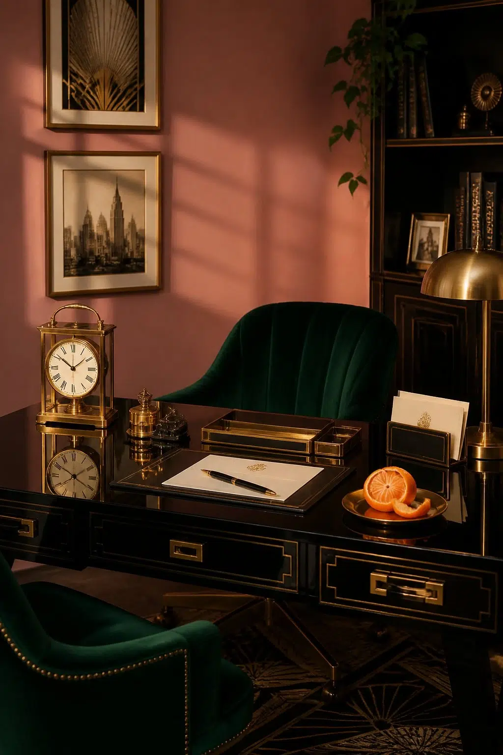 Sherwin-Williams Coral Rose in a art deco home office
