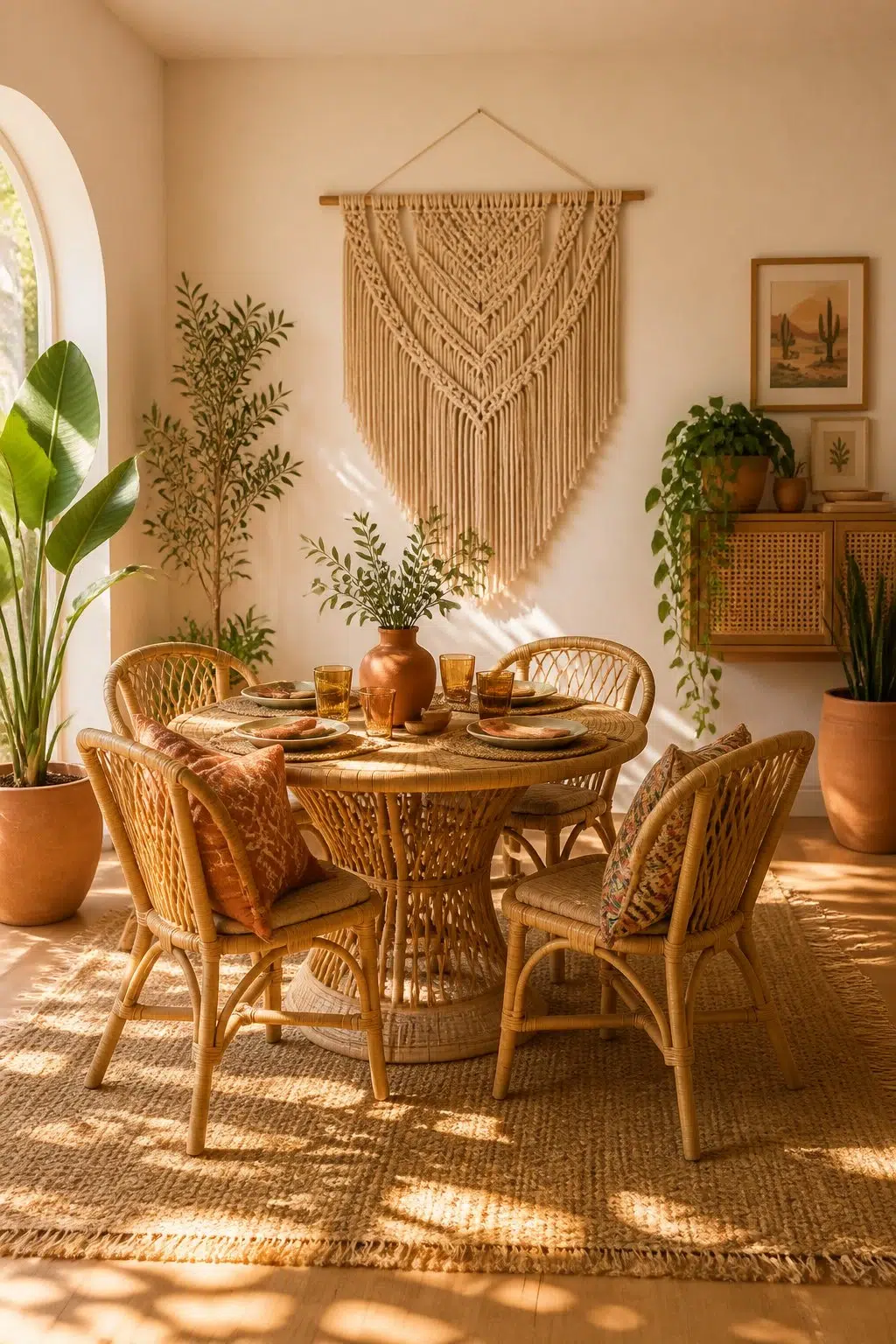 Corallite paint in a boho dining room