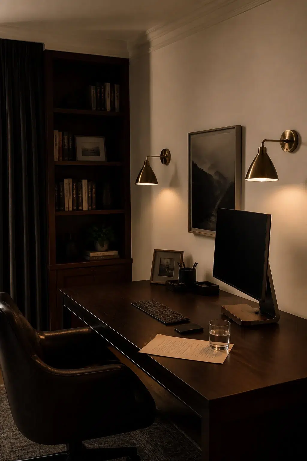 Sherwin-Williams Corallite in a moody home office