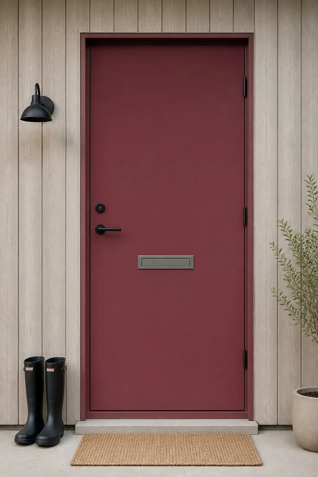 scandinavian front door featuring Cordial by Sherwin-Williams