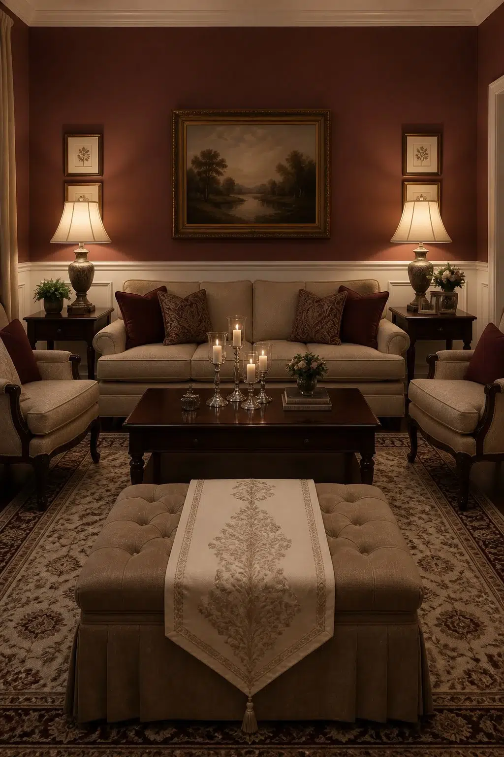 A traditional living room painted in Cordial