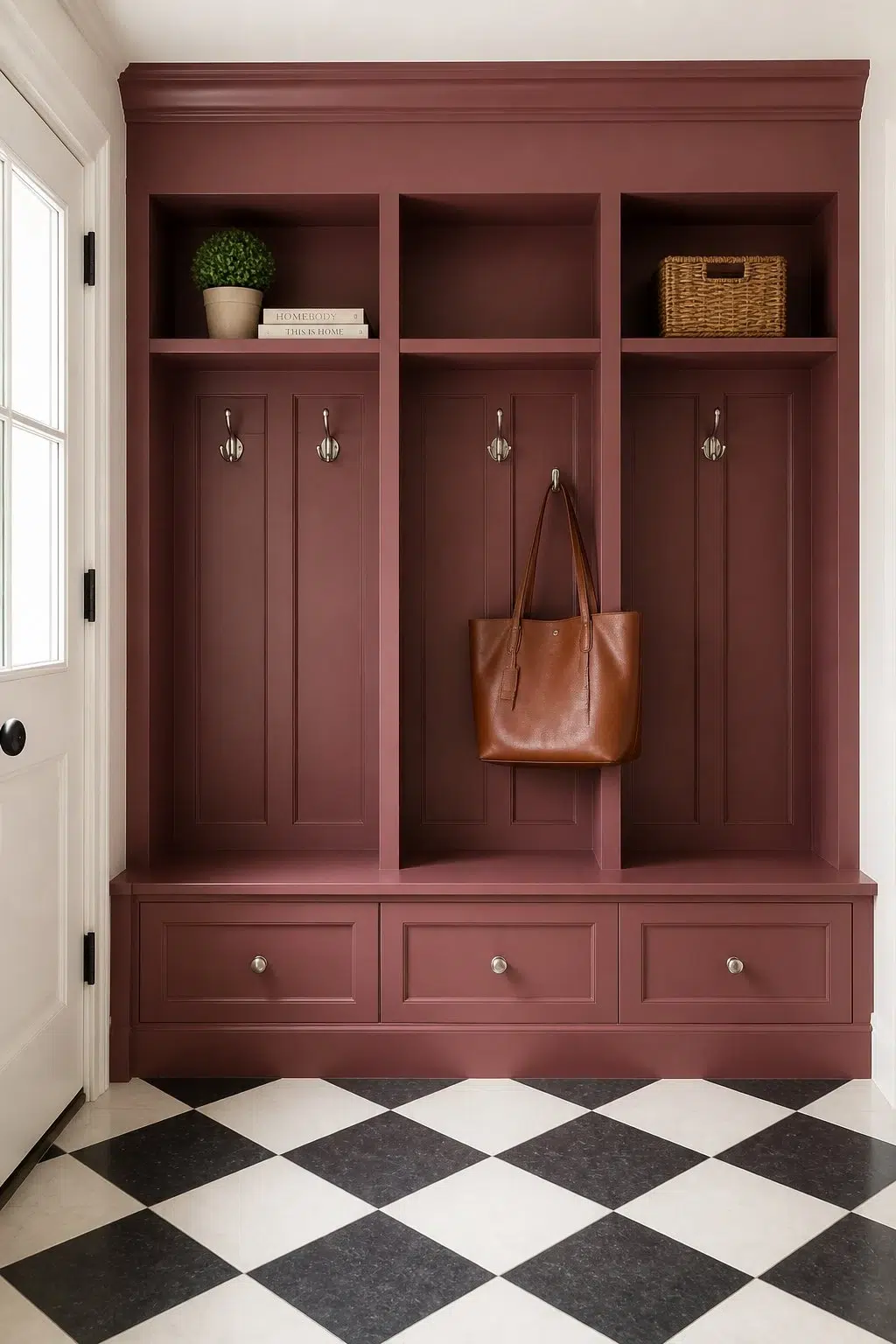 Cordial paint in a classy mudroom