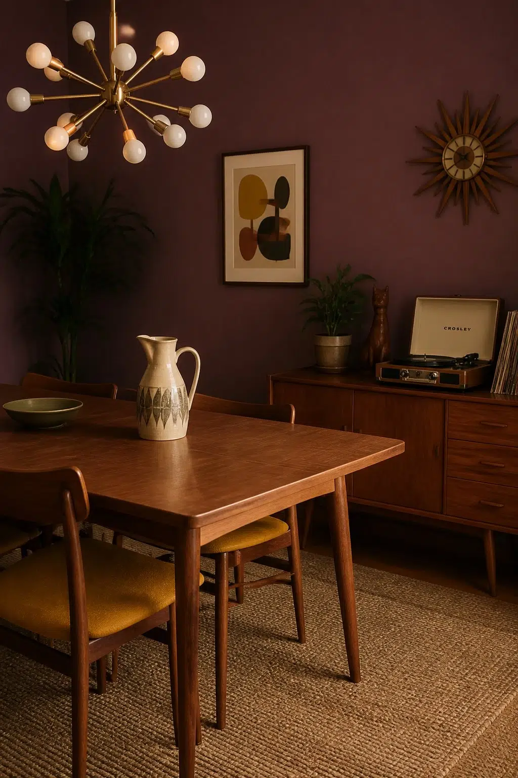 Cordovan paint in a mid century dining room