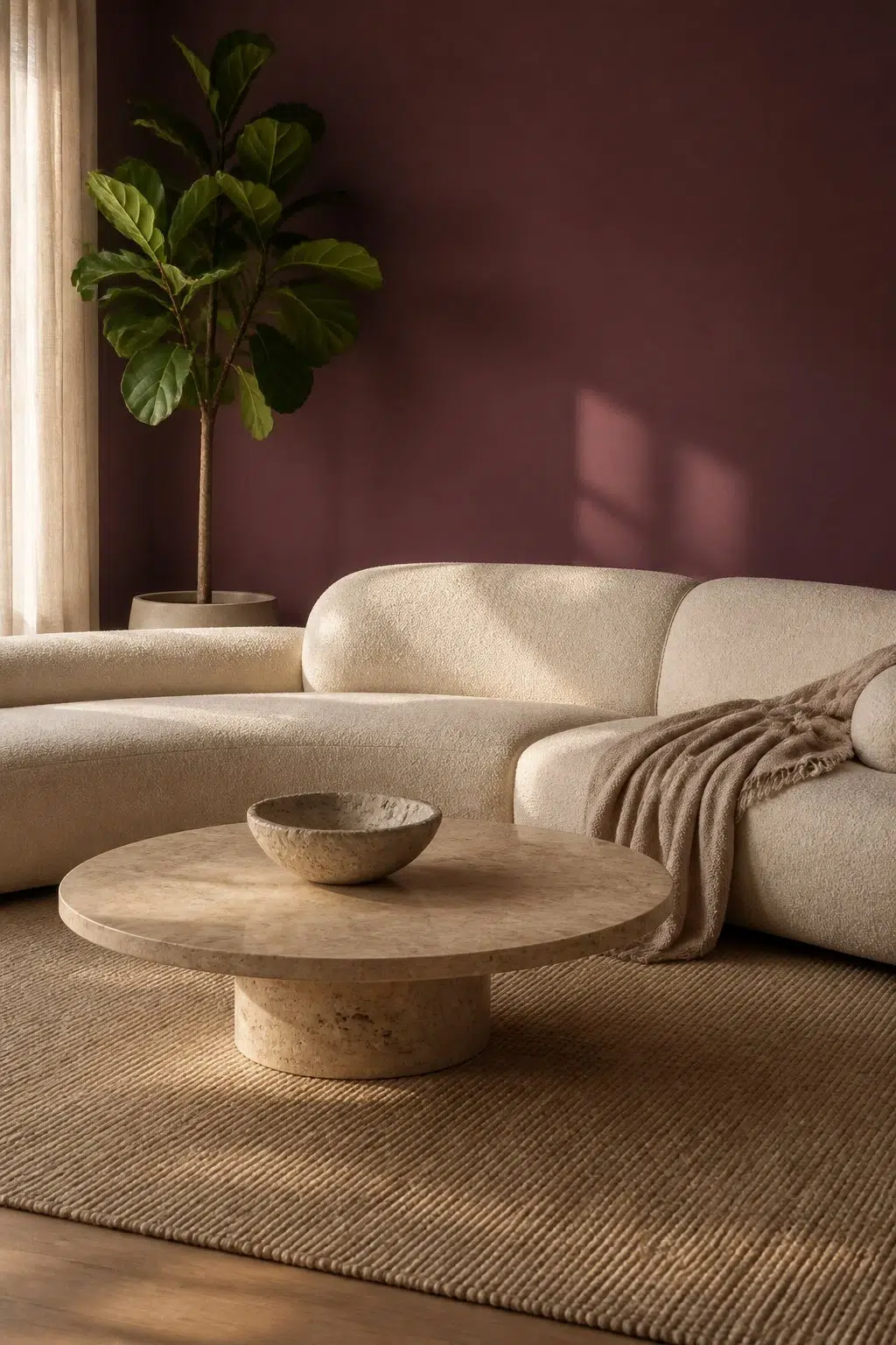 A organic modern living room painted in Cordovan