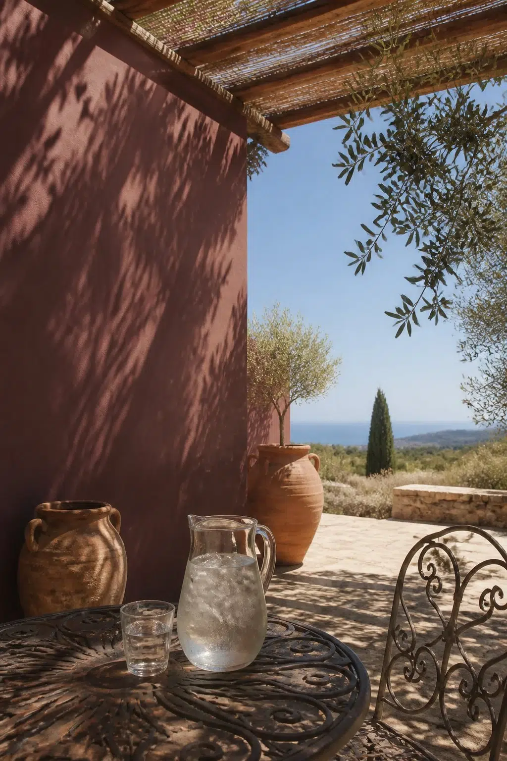 mediterranean patio featuring Cordovan by Sherwin-Williams