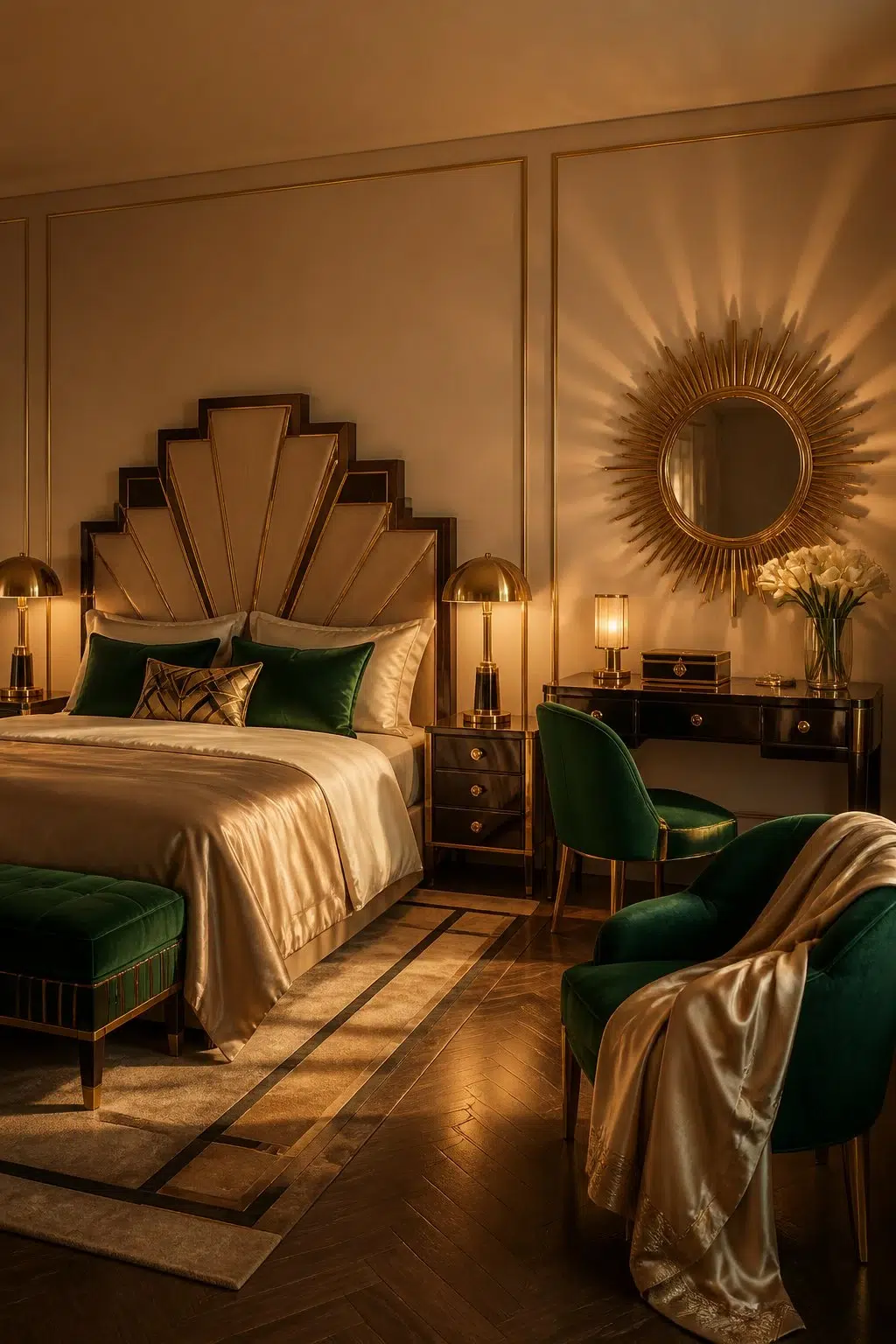 A art deco bedroom painted in Cork Wedge
