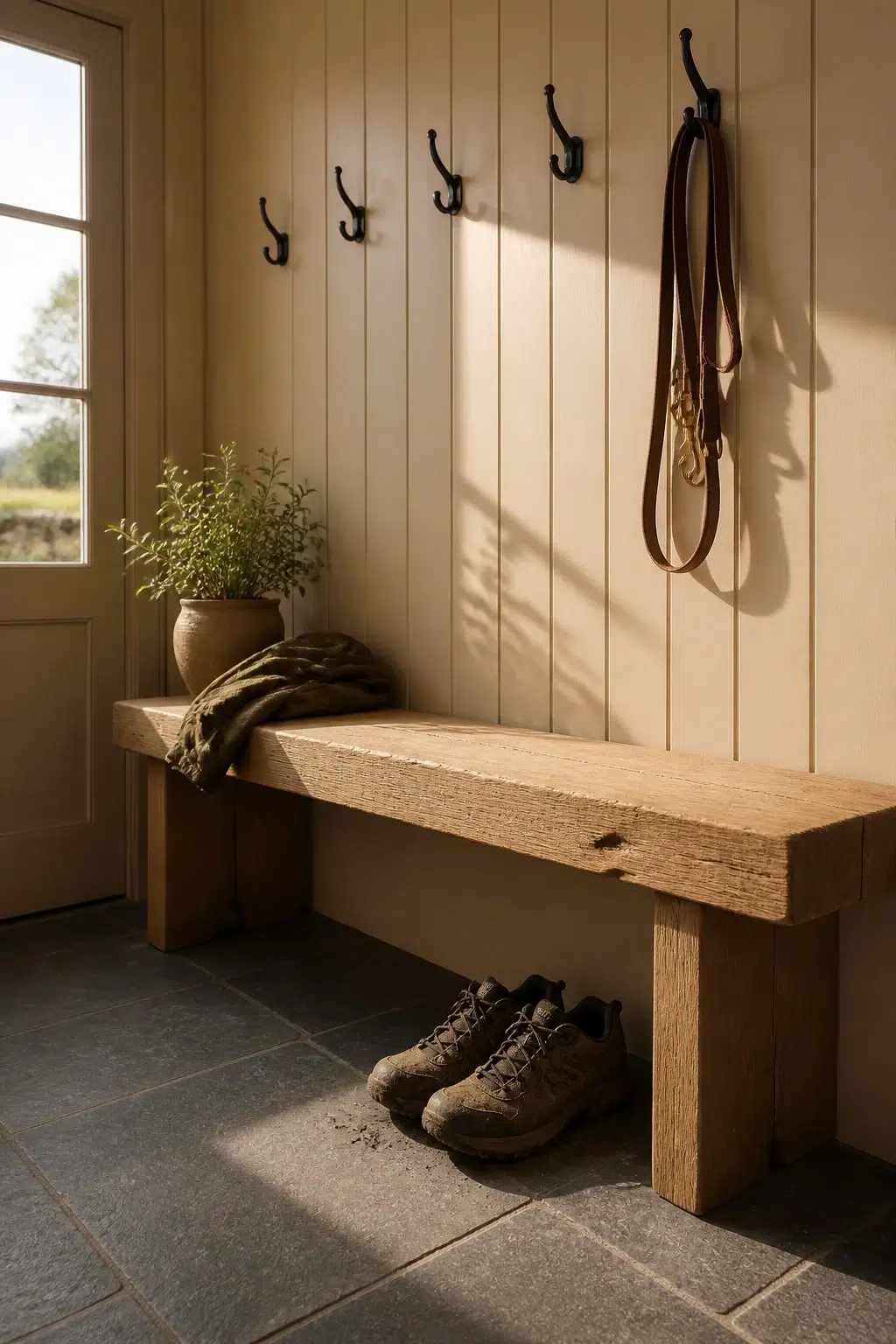 Cork Wedge paint in a rustic modern mudroom