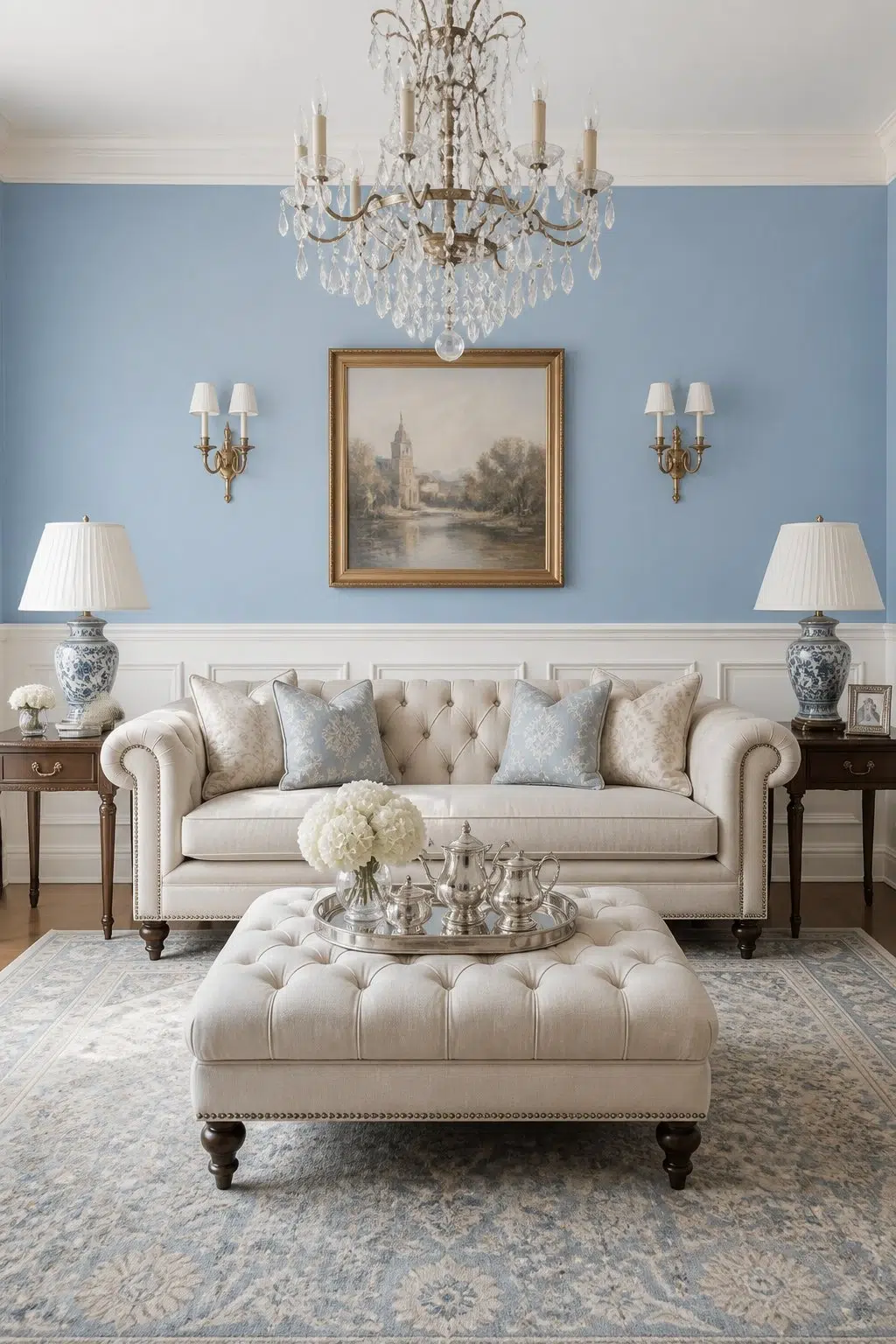 A elegant living room painted in Cosmos