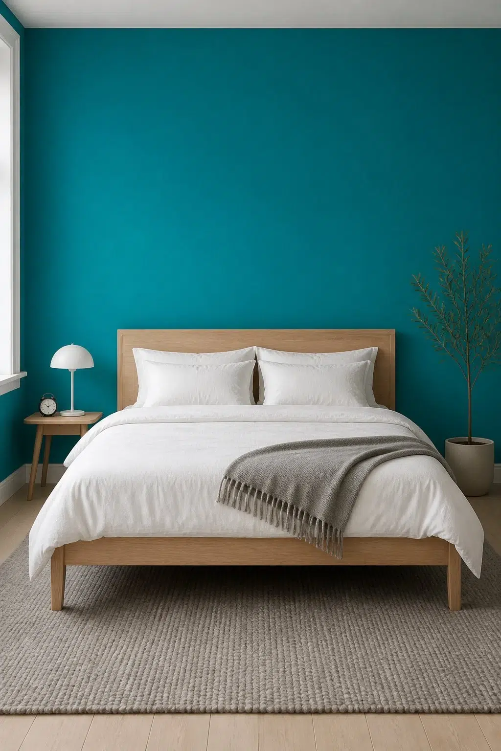 A scandinavian bedroom painted in Cote D'Azur