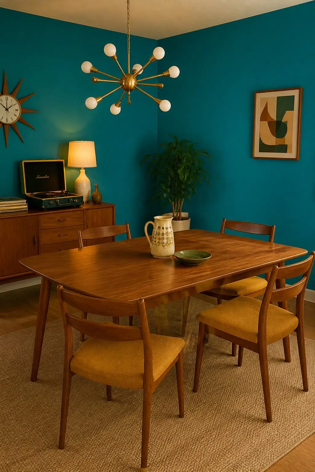 Cote D'Azur paint in a mid century dining room