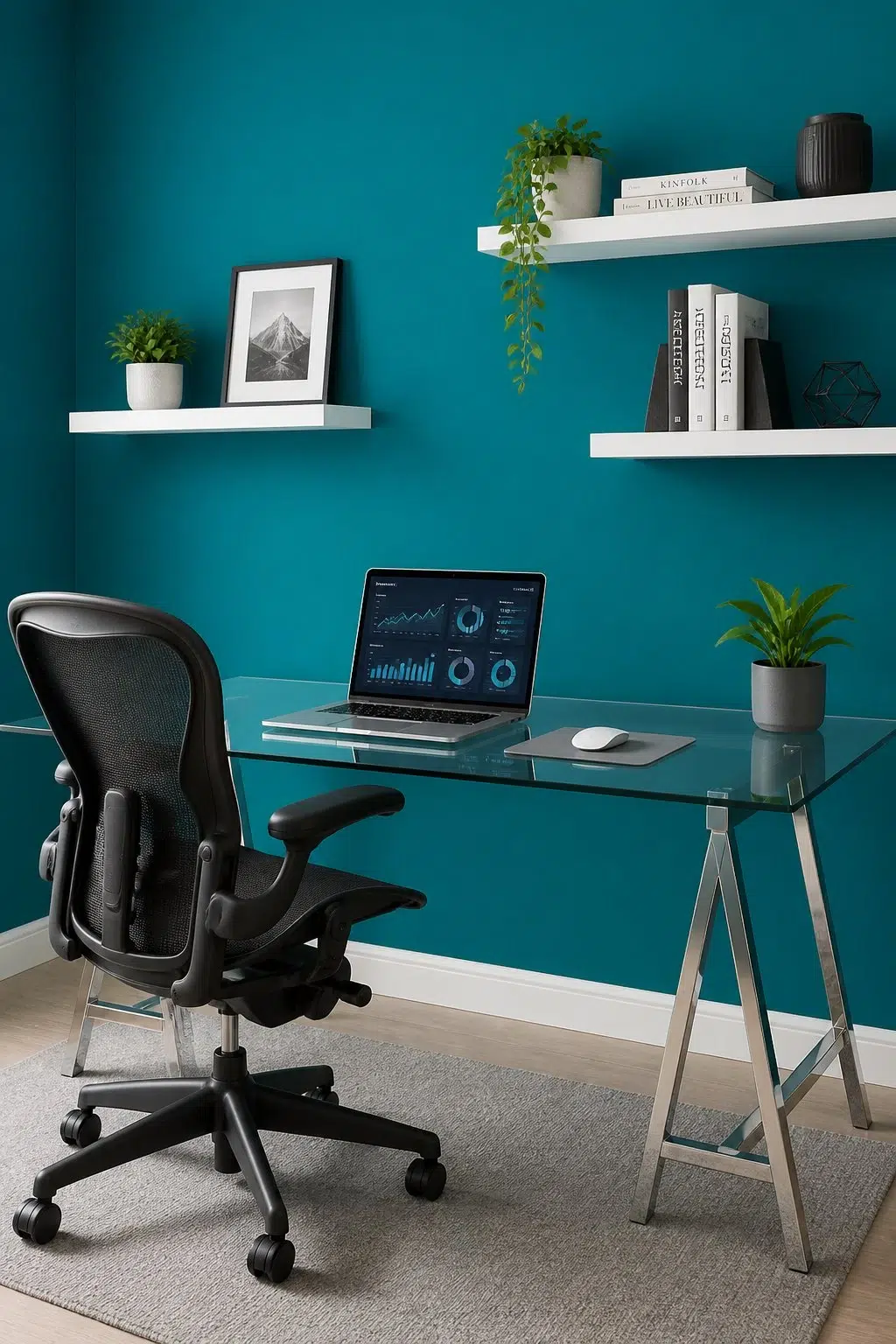 Sherwin-Williams Cote D'Azur in a contemporary home office