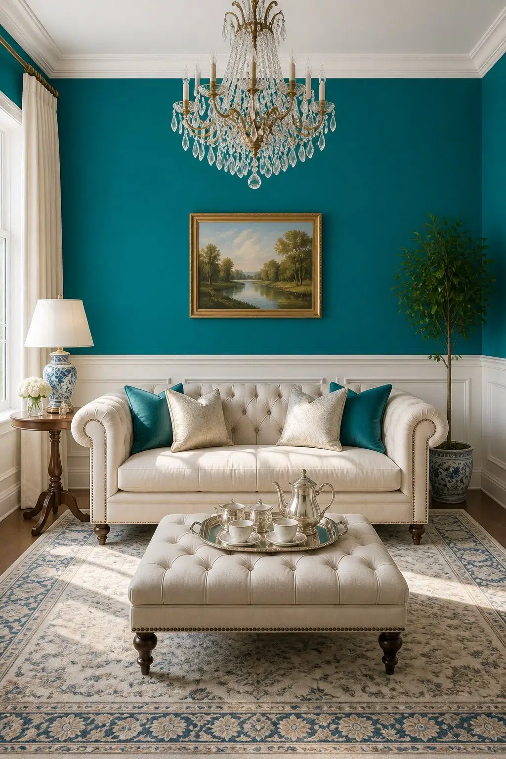 A elegant living room painted in Cote D'Azur