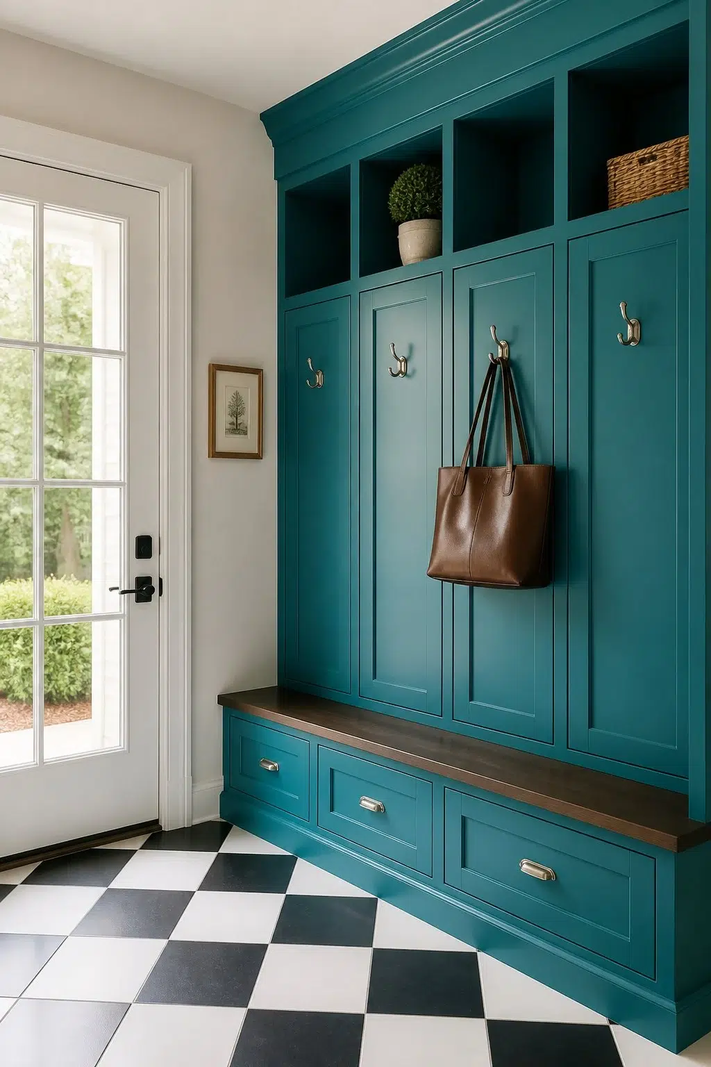 Cote D'Azur paint in a classy mudroom
