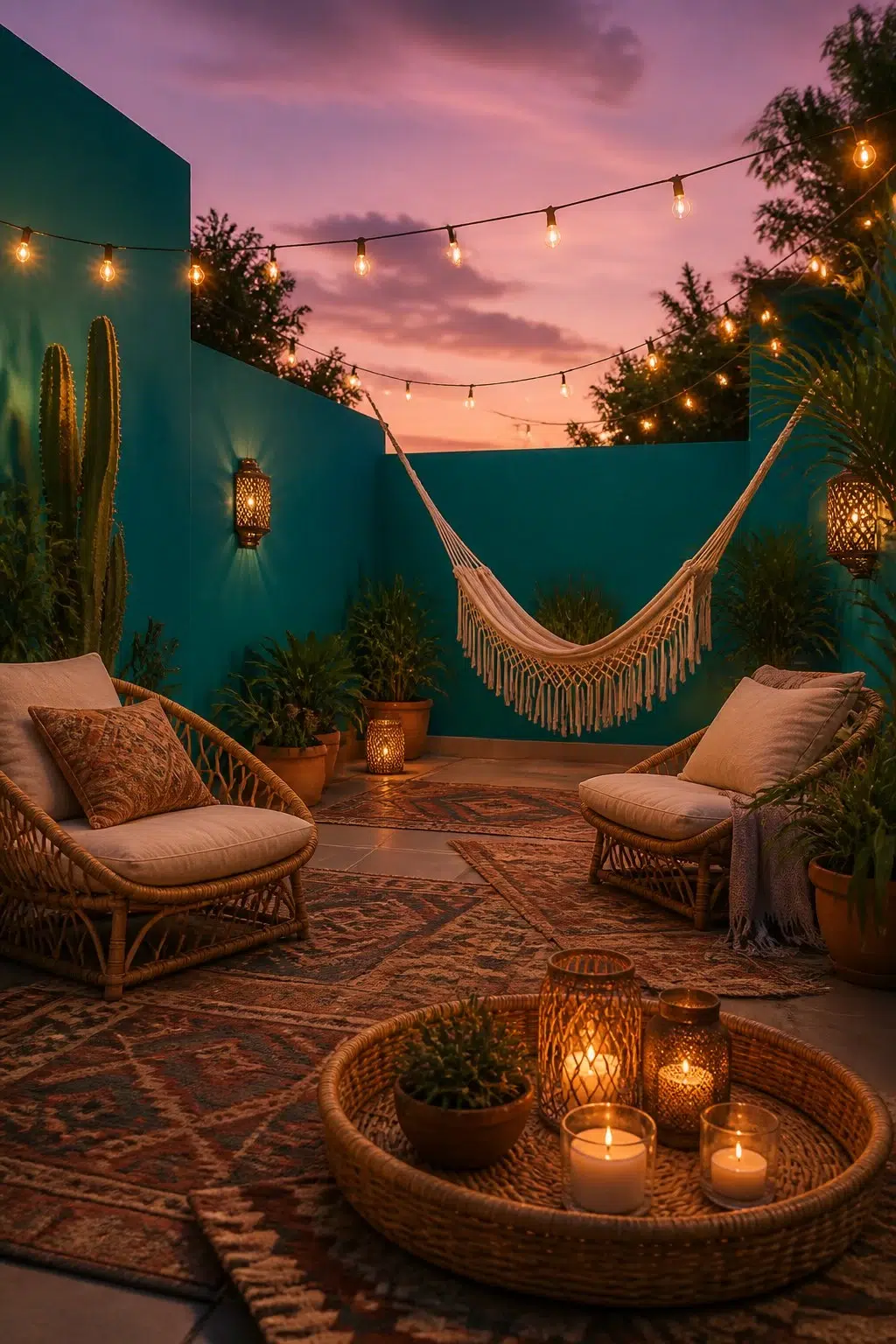 boho patio featuring Cote D'Azur by Sherwin-Williams