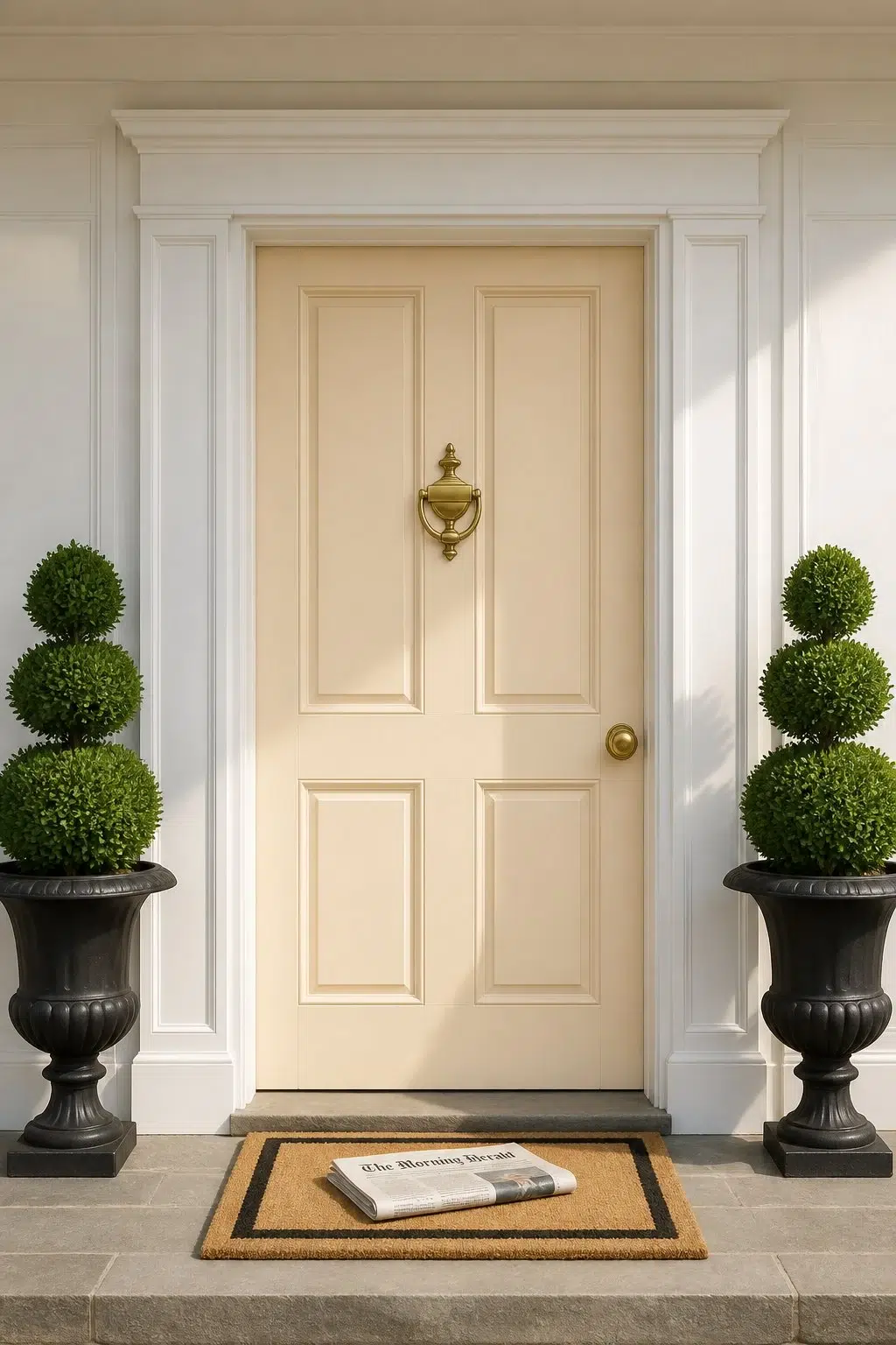 traditional front door featuring Cottage Cream by Sherwin-Williams