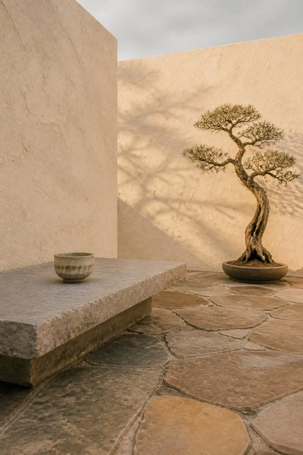 wabi-sabi patio featuring Cottage Cream by Sherwin-Williams