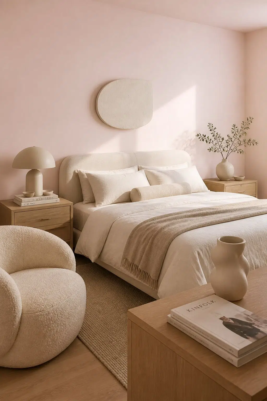 A organic modern bedroom painted in Cotton Candy