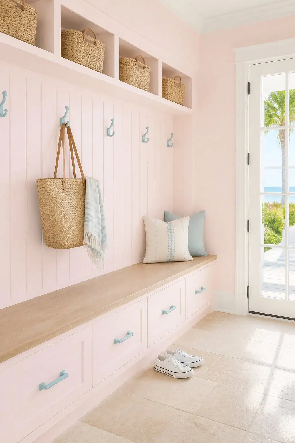 Cotton Candy paint in a coastal mudroom