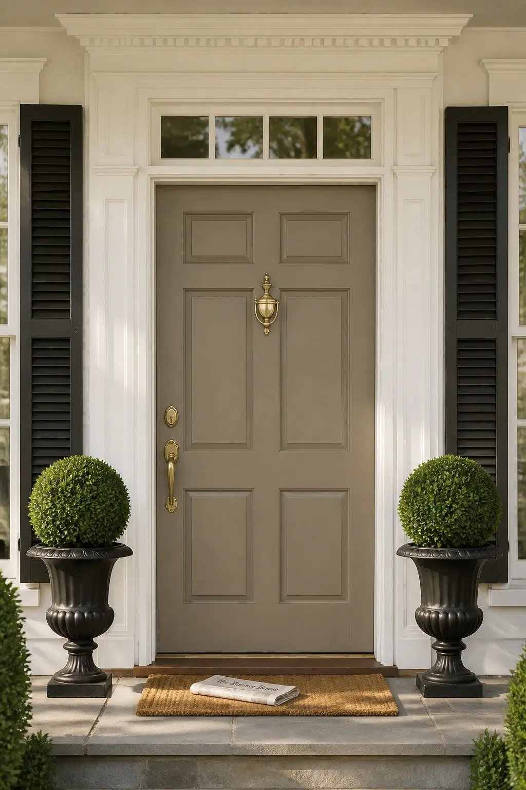 traditional front door featuring Country Tweed by Sherwin-Williams