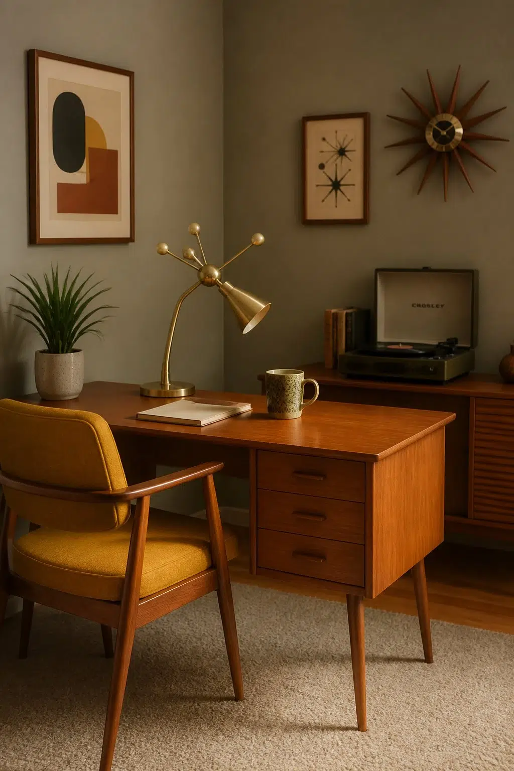 Sherwin-Williams Country Tweed in a mid century home office