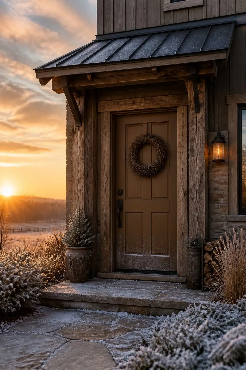rustic modern front door featuring Cowboy Boots by Sherwin-Williams