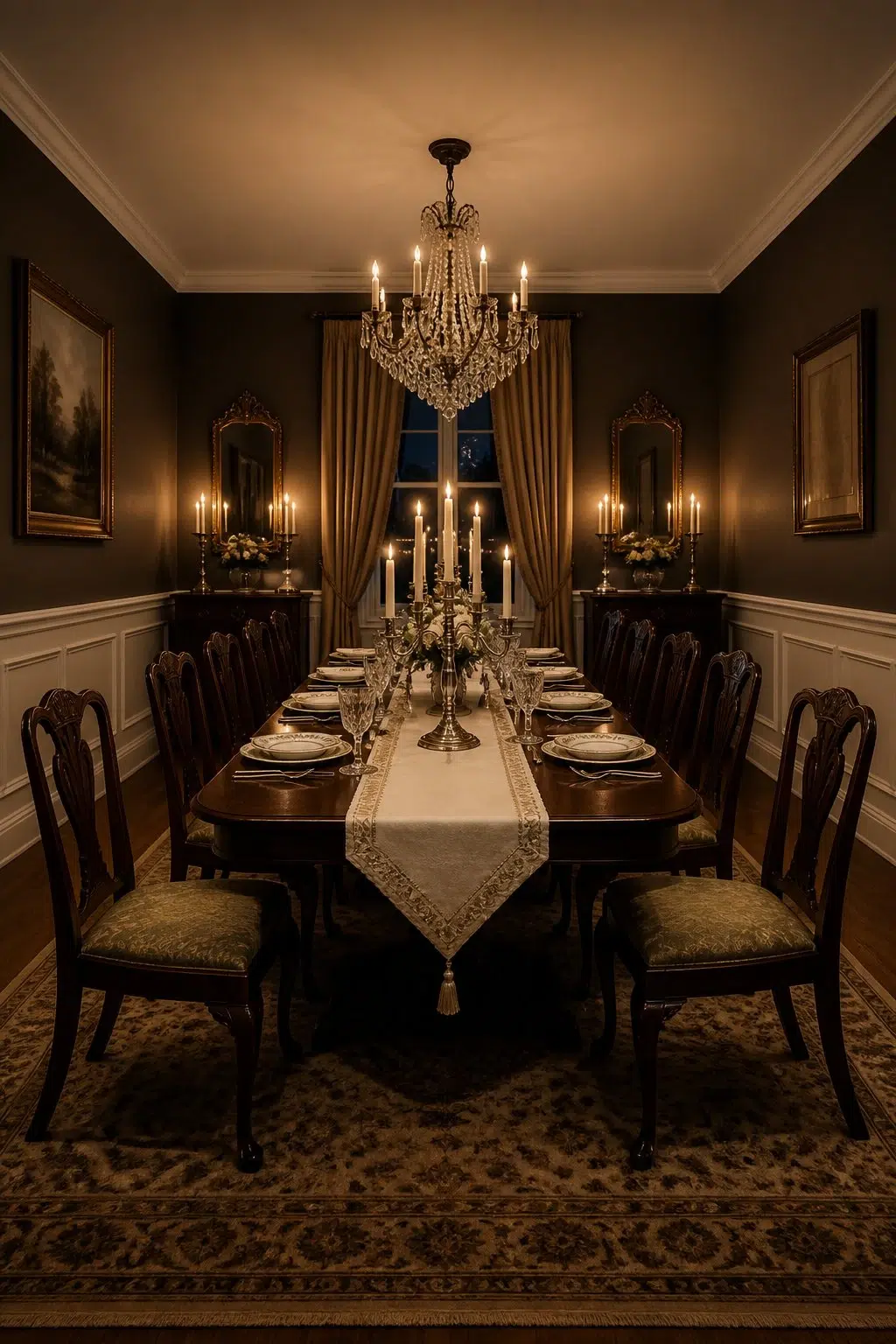 Cracked Pepper paint in a traditional dining room