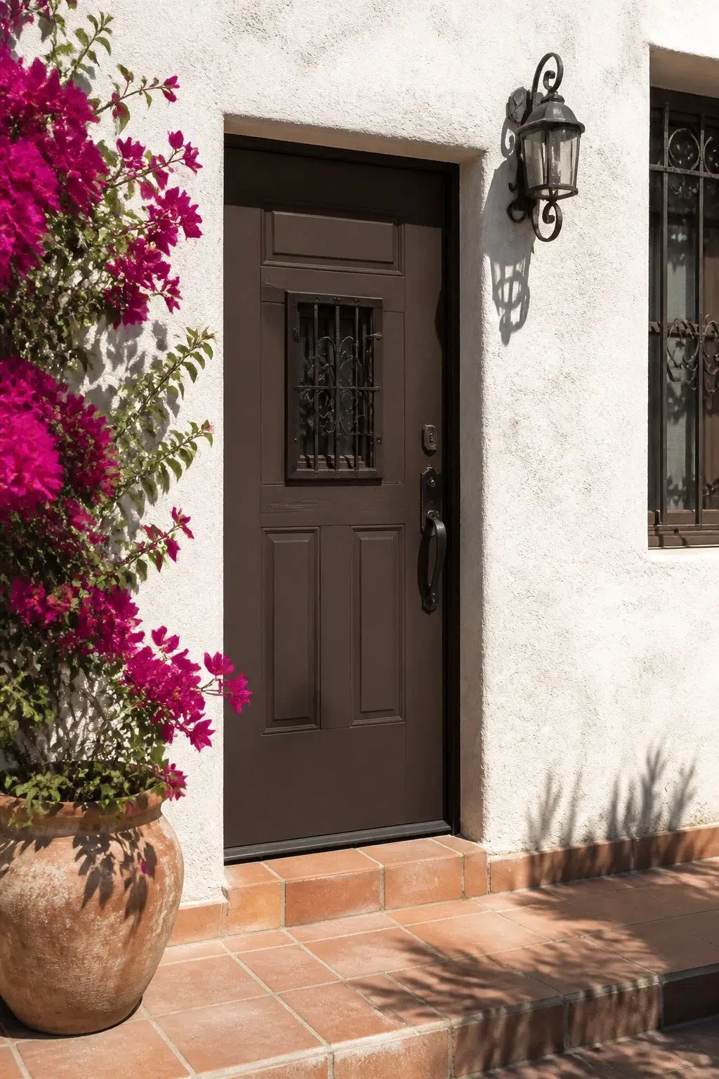 mediterranean front door featuring Cracked Pepper by Sherwin-Williams