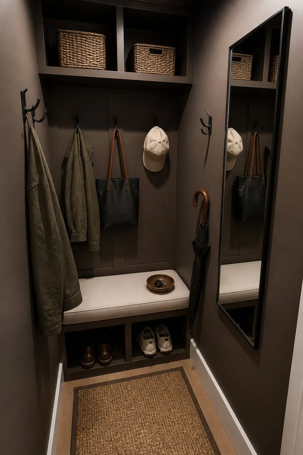 Cracked Pepper paint in a small mudroom