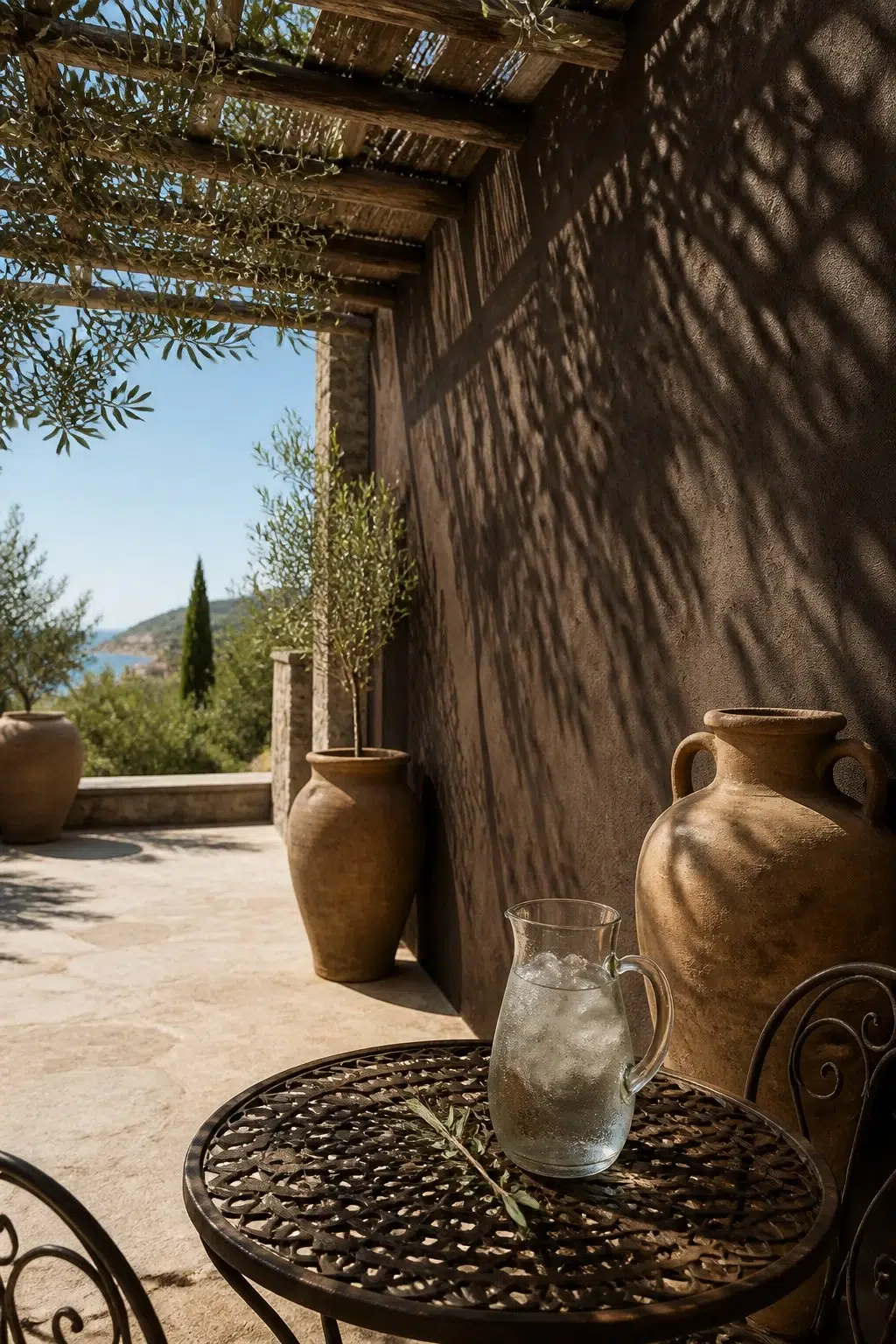 mediterranean patio featuring Cracked Pepper by Sherwin-Williams