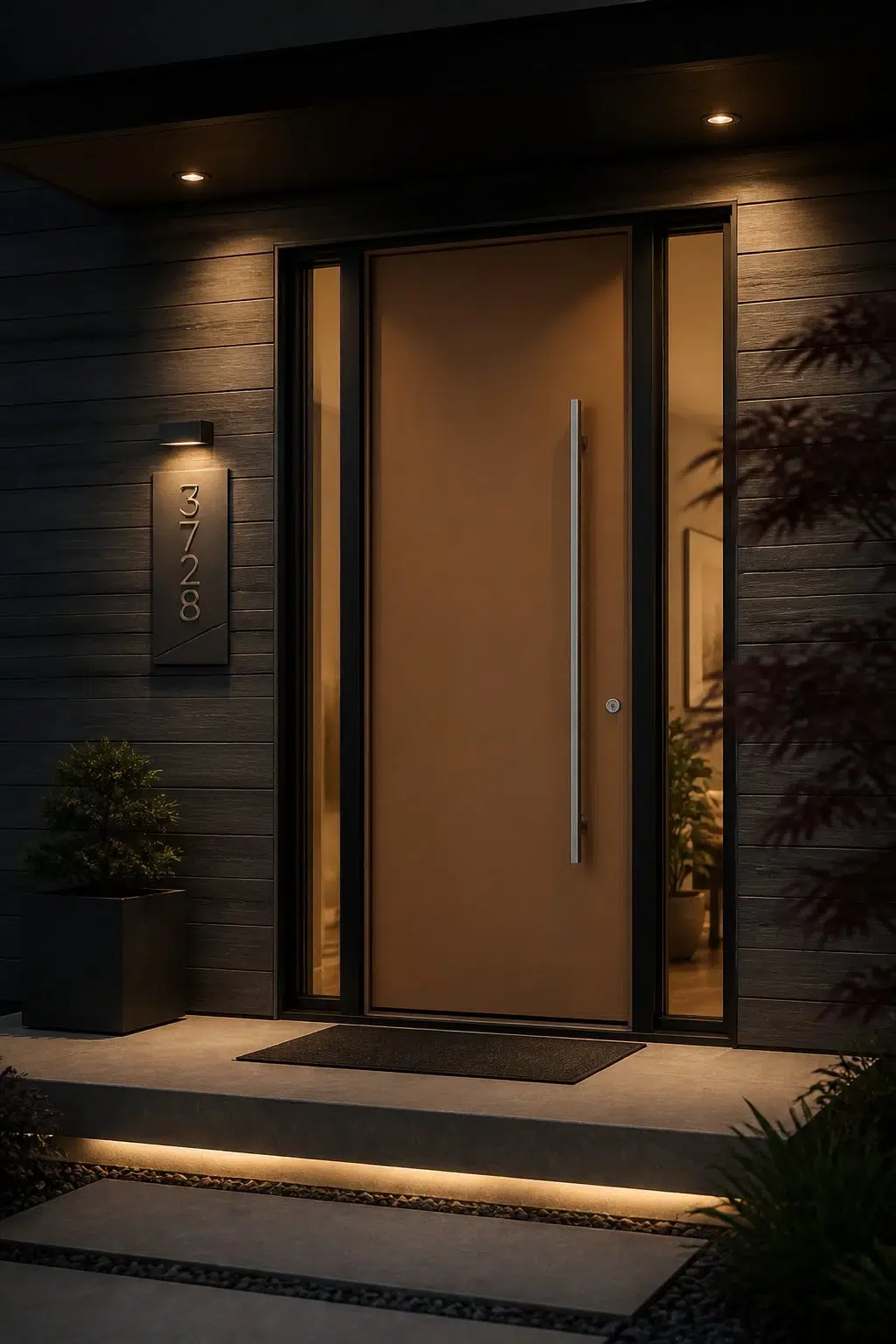stylish front door featuring Craft Paper by Sherwin-Williams