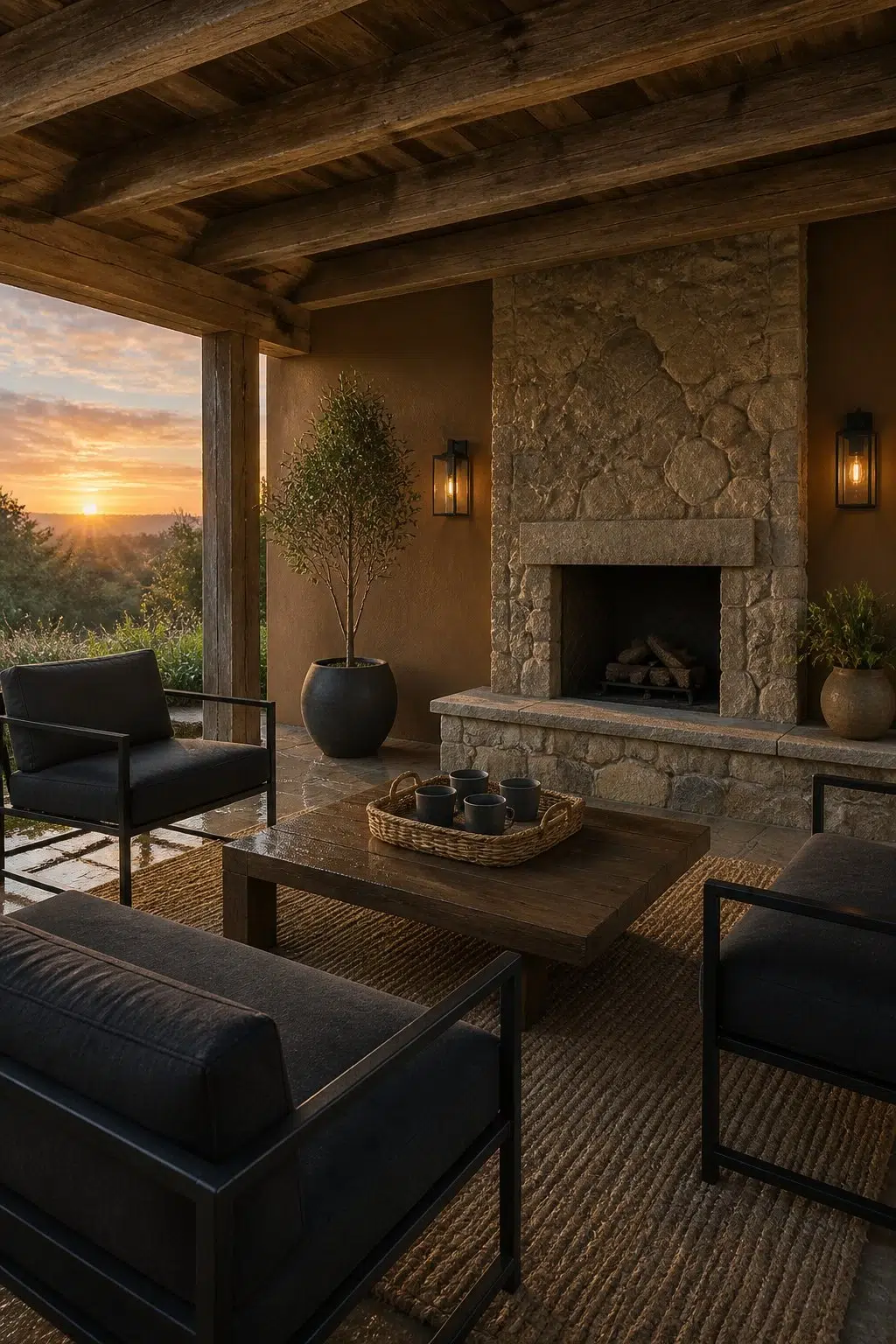 rustic modern patio featuring Craft Paper by Sherwin-Williams