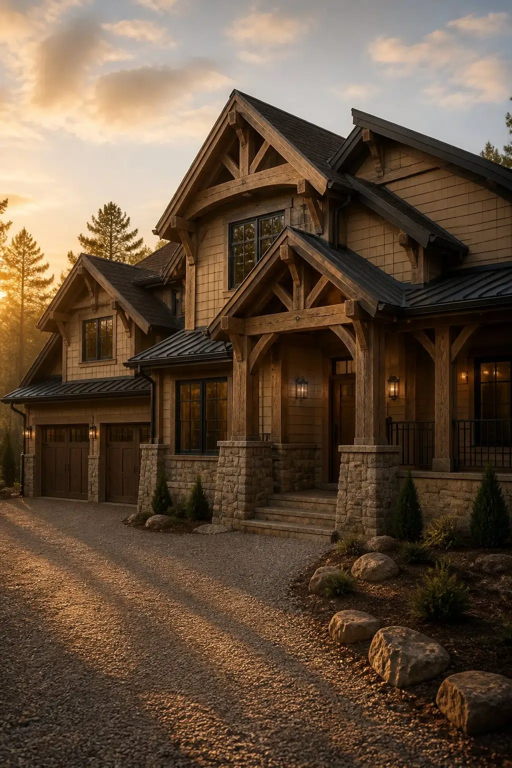 A rustic modern house painted in Craftsman Brown