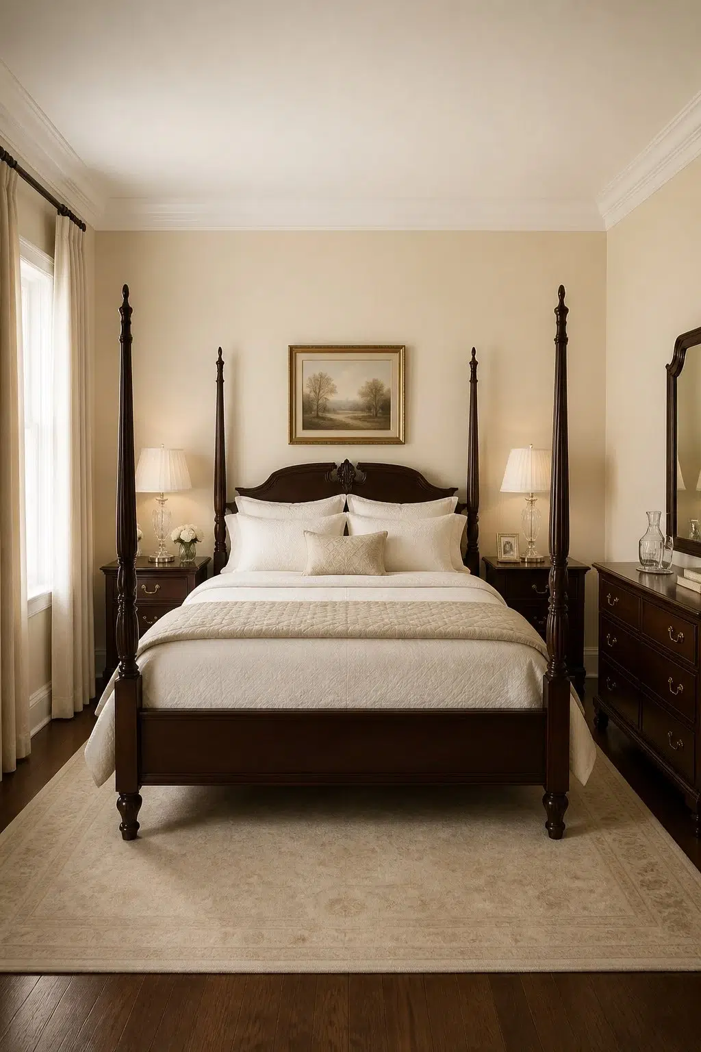 A traditional bedroom painted in Cream and Sugar