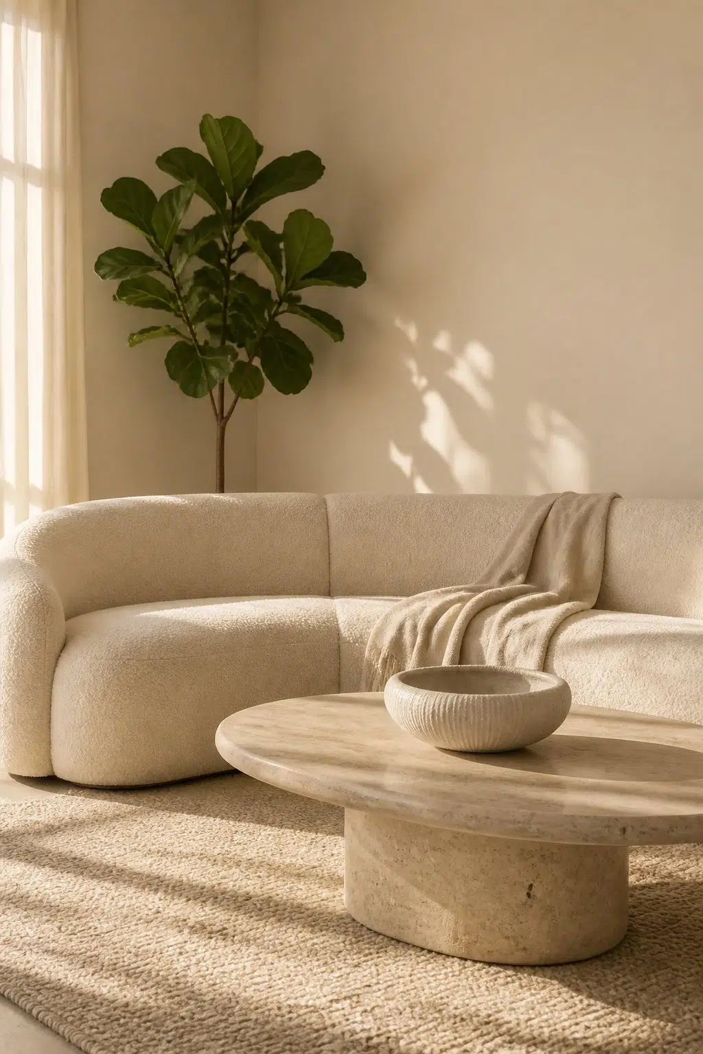 A organic modern living room painted in Cream and Sugar