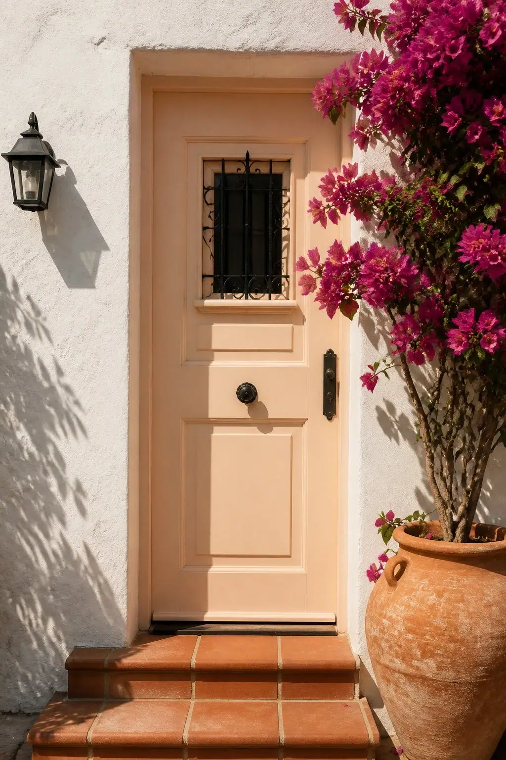 mediterranean front door featuring Creamery by Sherwin-Williams