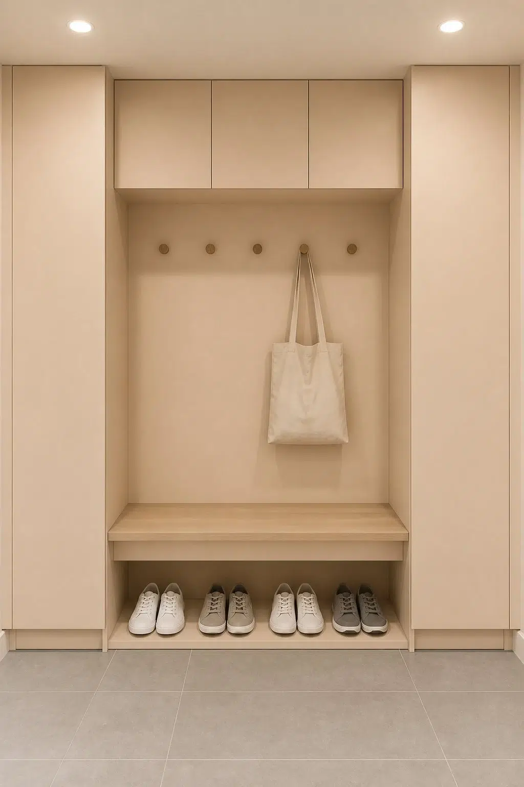 Creamery paint in a neutral mudroom