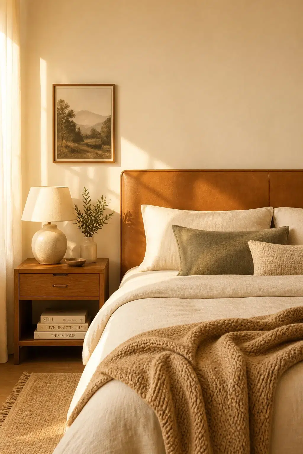 A cozy bedroom painted in Creme