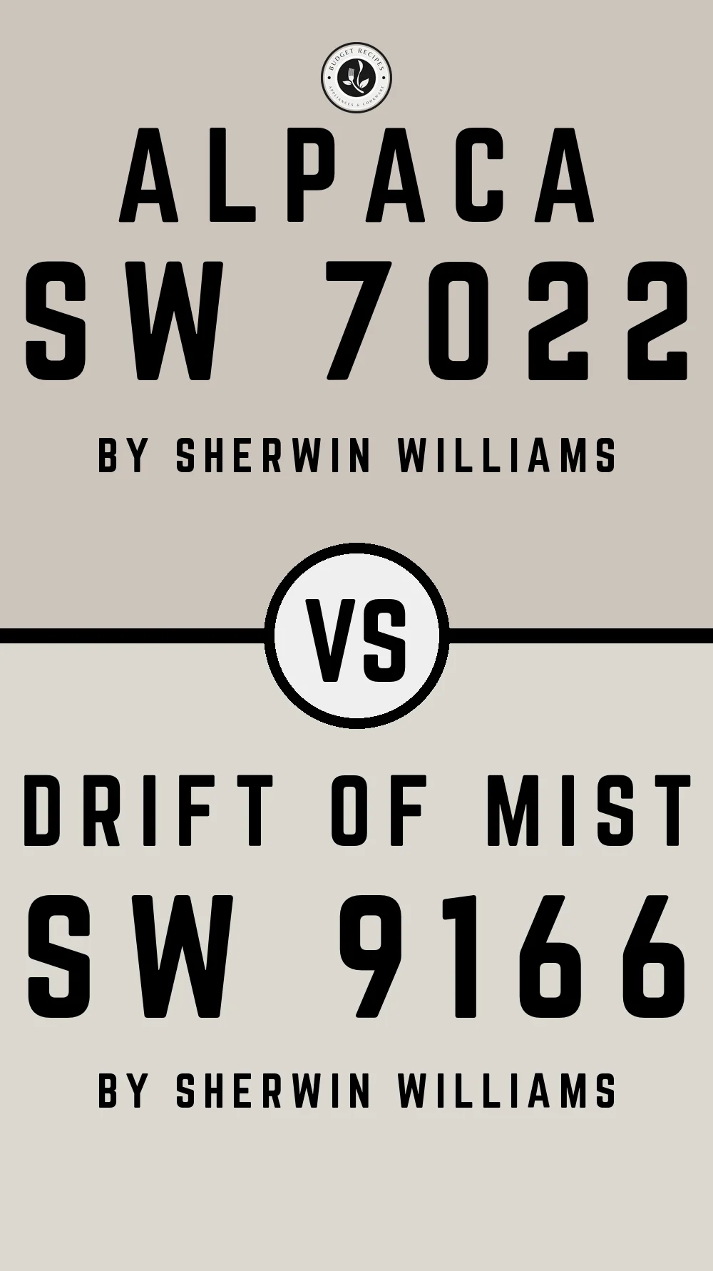 Alpaca by Sherwin Williams SW 7022 vs Drift of Mist SW 9166