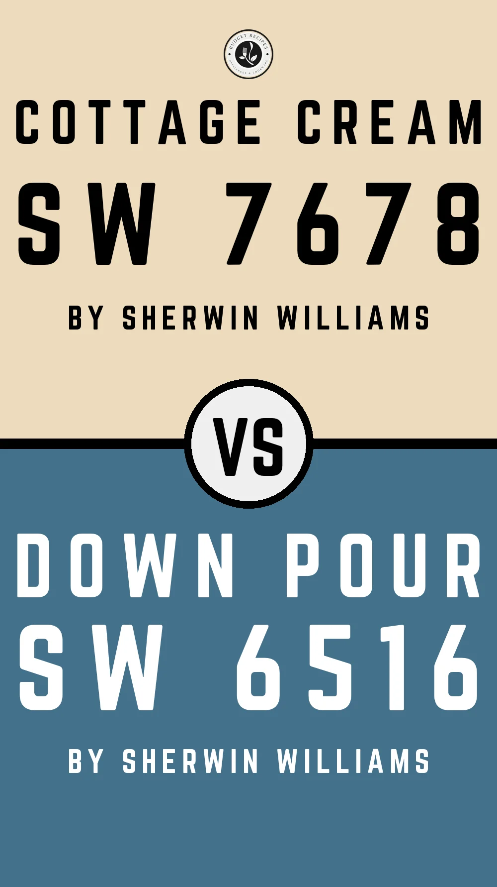 Cottage Cream SW 7678 vs Down Pour SW 6516